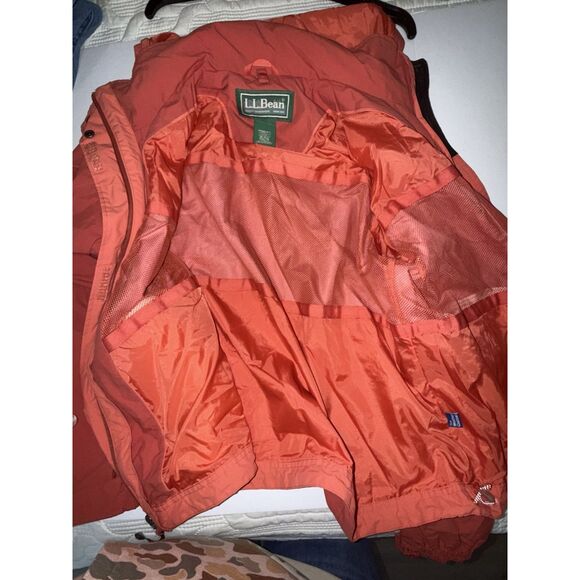 Vintage LL Bean Rain Jacket Hood Coral Orange Weather Channel Nylon Women Medium - Picture 12 of 16